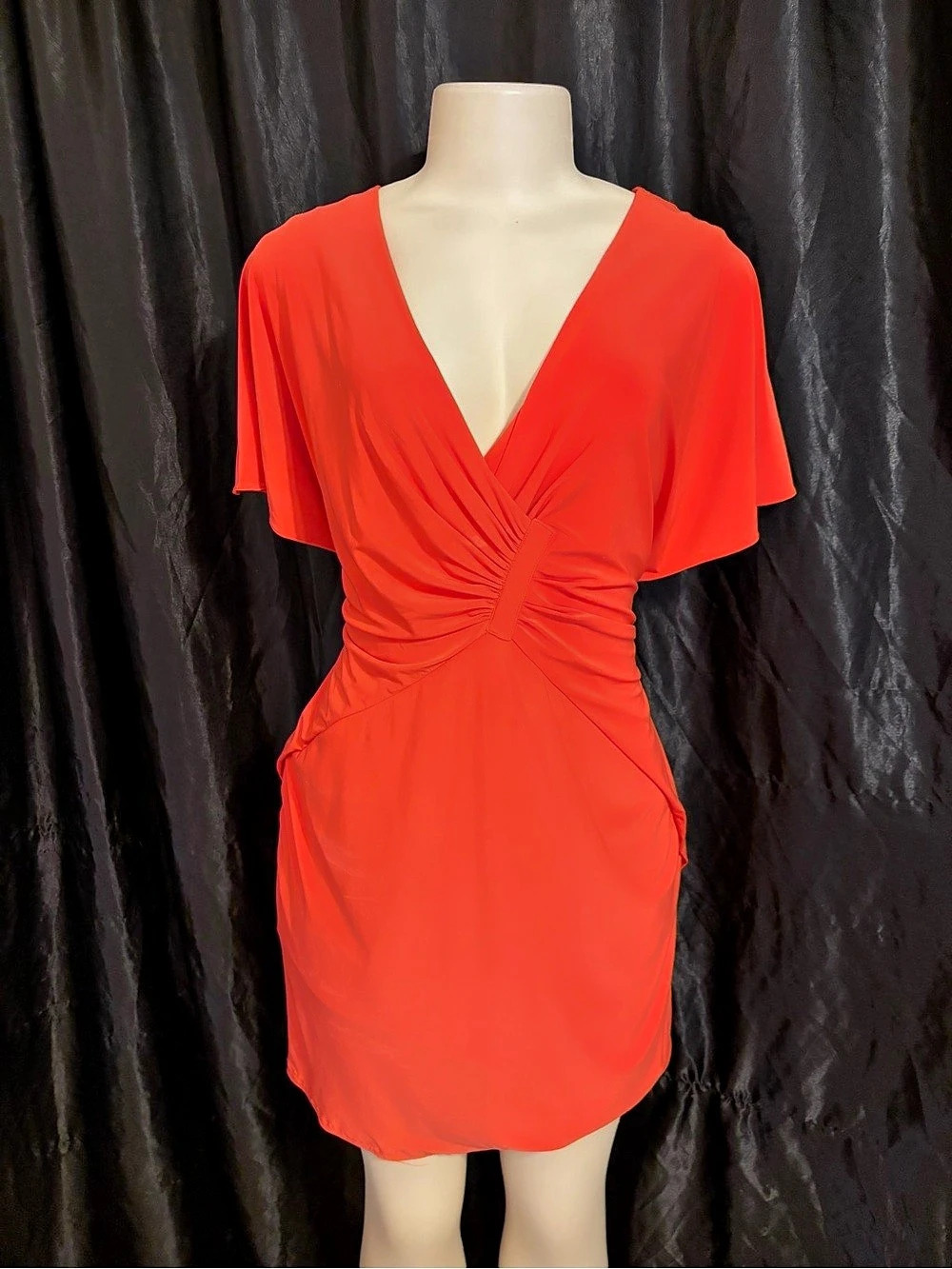Adrianna Papell Ruched Mini Dress in Red Size Small Like New
